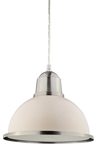 Lighting Collection Dome Shape Steel Ceiling Pendant, E27, 40 W, Taupe and Gloss White with Satin Silver Rim
