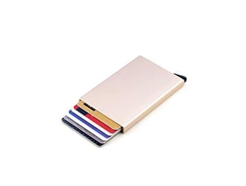 Vanlemn RFID Blocking Credit Card Holder,Metal Automatic Pop-up Credit Card Protector Travel Thin Aluminum Metal Wallet Case for Credit Cards Mens And Women (Pink Gold)
