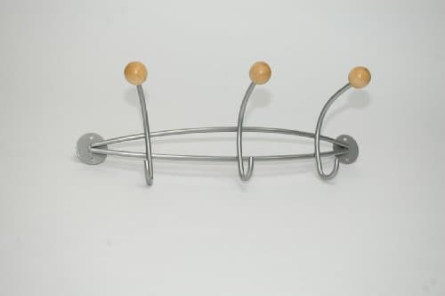 Hook Rack with 3 Double Hooks Matt Chrome Metal and Beechwood 475 x 170 x 160 mm