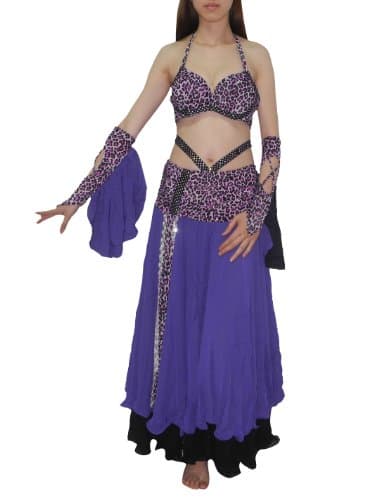 4 PCS SET: Womens Belly Dance Padded Underwired Bra Top, Sleeves &amp; Skrit 34B Purple
