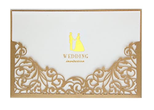 10 Laser Cut Gold Wedding Invitations with Blank Insert Card and Envelope