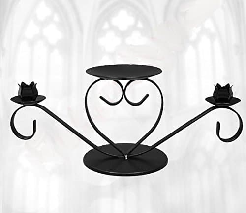 Black Unity Candle Holder with 3 in 1 design to hold a standard pillar candle and two tapered candles
