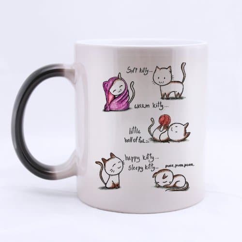 LAH Soft Kitty Warm Kitty Coffee Mugs Heat Sensitive Morph Mug Ceramic Material Color Change Morning Tea cup 11 Ounces