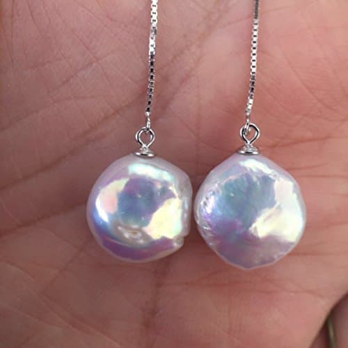 Classic coin pearl silver threader long earrings