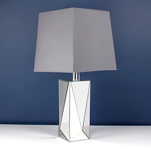 Contemporary Mirror Base Glass Table Buffet Bedside Lamp Light w Grey Shade 71cm