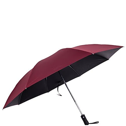 Automatic Umbrella Windproof Folding Compact Reversed Anti-UV Sun Protection Rain Travel Umbrella Unbreakable Slip-Proof Black Handle Ideal For Men and Women Burgundy