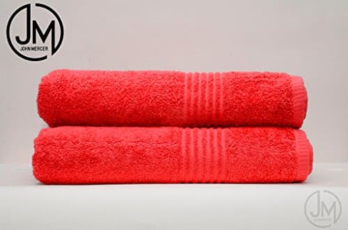 JOHN MERCER, High Quality, 3 Piece Matching Bath Mat &amp; Towel Set, (x1) Bath Mat &amp; (x2) Towels [Hand Towel &amp; Bath Towel], Cherry (Red)