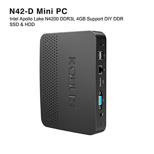 N42-D Fanless Mini PC Intel Pentium N4200 (up to 2.5 GHz) [【Licensed Windows 10 Pro】4GB DDR3L Extensible 2xSODIMM DDR Max 8Gbx2 DIY SSD &amp;HDD Slot/802.11ac 2.4/5G Dual Band Wifi/ Dual Screen/Gigabit Ethernet/USB-C/NAS
