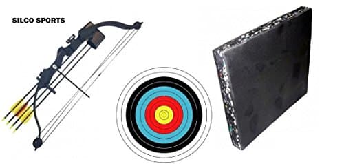SILCO Archery 20Lbs Youth Black Compound Bow Set & 2x Arrows, 60cm Foam Target + 5 x 40cm Targets & Accessories