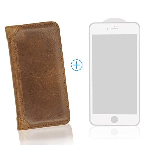 iPhone 7 Leather Case - TOPVISION Slim Leather Stand Case/Cover with iPhone 7 3D 0.3MM Curved Edge Glass Film-Coffee-IP7-LC-COFFEE