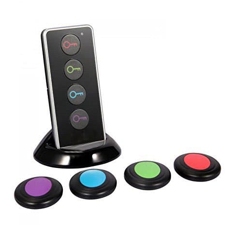 Teetox Wireless RF Item Locator with Base Support,Remote Control,Anti Lost Alarm Reminder Key with 1 RF Transmitter and 4 Receivers,Black