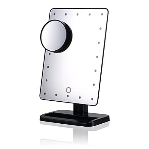 Seakin 12-Inch Large Screen Makeup Mirror with Lights LED Lighted Vanity Mirror with Lights Touch Dimmable Memory Function/ Adjustable Brightness 20 LEDs Lighted Vanity Shaving Mirror Makeup Cosmetic Countertop Cordless Table Mirror for Tabletop Bathroom Bedroom Travel Shaving Dressing Black