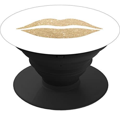 Multi-Function Pop Out Phone Grip and Stand, Socket Mobile Holder for your Phone &amp; Tablet - elegant clear gold glitter lips