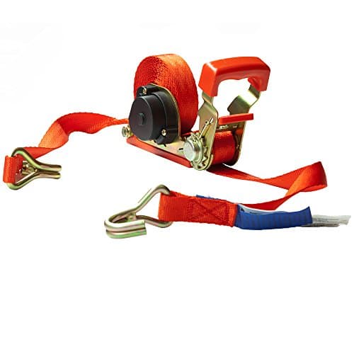 Viwanda 25mm x 4.5M Retractable Tie Down with red polyester webbing with EZ RELEAZE