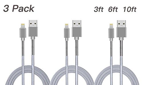 Lightning Cable, Landhoo iPhone Charger Cable - 3 pack 1M 2M 3M Nylon Braided High Speed Ultra Durable Apple Lightning Cable for iPhone 7/7 plus/6s/6s plus/6/6 plus/SE/5s/5c/5, iPad, iPod (Space Gray)