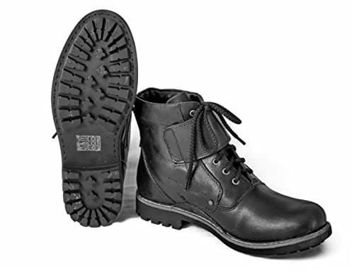 Mens Ankle Boots Black Leather Biker Boots Oil Pull-Up Lace-Up Shoes Dealer Buckle Size Style 1022 Size 6 7 8 9 10 11 12