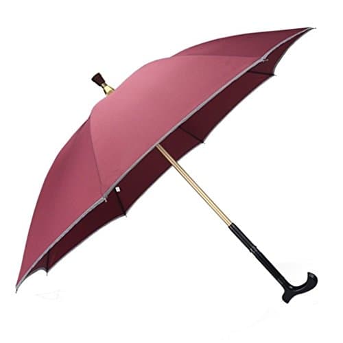Automatic Open Long-handled Umbrella Windproof Sun Protection Outdoor Strong Reflective Strip Durable Umbrellas Self Defense Skid Climbing Creative Walking Stick Umbrella ( Color : Red wine )