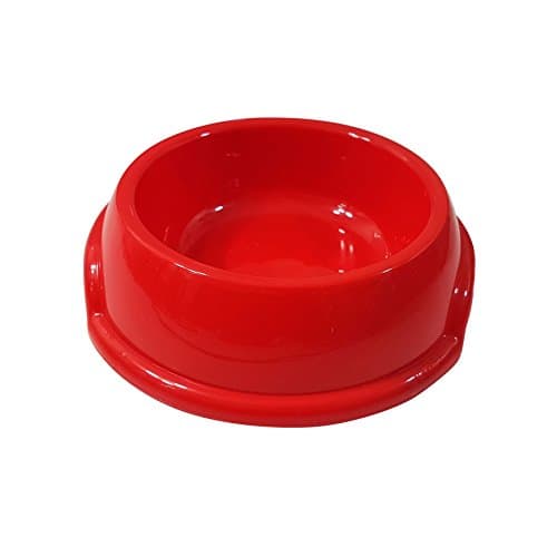 2 X ROUND 22CM 900ML CAPACITY RED PLASTIC PET DOG CAT FOOD BOWL RUBBER FEET