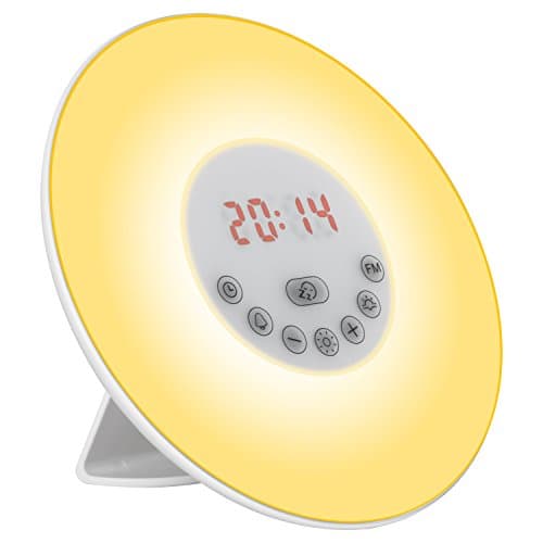 Mowiss Alarm Clock Wake-Up Light with Smart Snooze Function, Nature Sounds, FM Radio, USB Charger - Touch Control