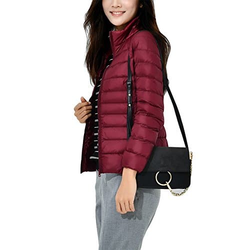 Mena Winter New Stand collar Puffer Down Jacket for Womens(12 Colors,Ultralight, Packable, Water-resistant) ( Color : Red wine , Size : S )
