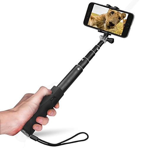 ZIZON Aluminum Wireless Extendable Selfie Stick,Bluetooth Remote Camera Shutter, Tripod Stand &amp; GoPro Adapter for iPhone/Android Smartphone and Action Camera(Black)