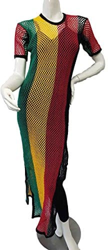 Big Dawg Special Ladies Riana Rasta Striped Side Split String Knitted Maxi Dress