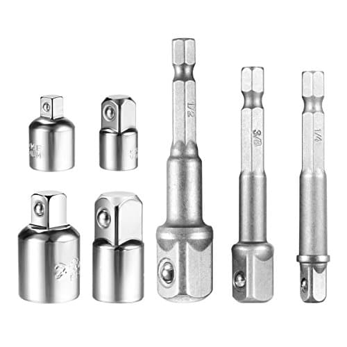 3Pcs 1/4 Hex Shank to 1/4" 3/8" 1/2" Metal Impact Driver Drill Power Bits and 4Pcs 1/4 3/8 1/2 Drive Socket Adapter Converter Reducer Air Impact Craftsman Socket Wrench Adapter Hand Tools Set