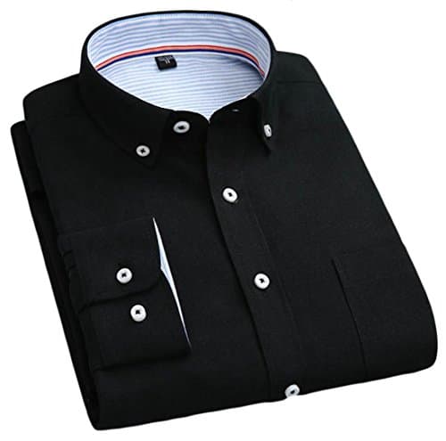 H&amp;E Men's Solid Long Sleeve Oxford Relaxed No-iron Button Down Shirt Black XS