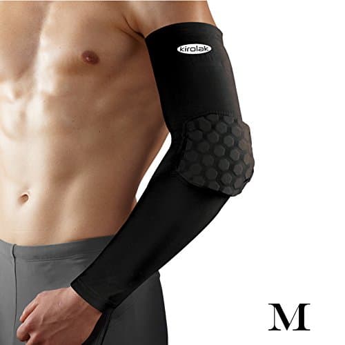 Arm Sleeve Elbow Compression Long Sleeve Forearm Brace Support, KIROLAK Black Honeycomb Pad Protective Arm Warm Support Brace for Football, Basketball, Running - Size M