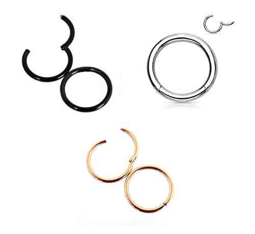 1x Segment Ring Clicker Hinge Piercing 1.2 x 10 mm G23 Titanium Nose Tragus Lip Colours, Silber