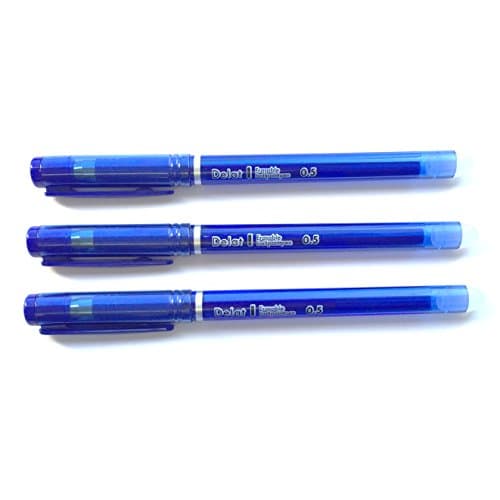 Delat Erasable Ballpoint Pen 0.5mm BLUE, 3-PACK