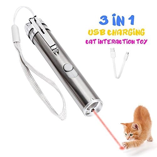 VCHENG 3 in 1 Multi Function Crazy Chase Cat Chaser Toys,Rechargeable LED Pet Red Dot Toys/Flashlight/Black Light Interactive Pet Toys - Exercise Toy Cat Training Tool