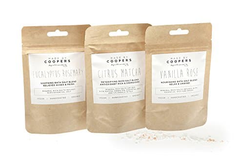 Aromatherapy Bath Salt Blend Set With Essential Oils And Botanical Ingredients By Made By Coopers -x3 100g Trial Size bags. Detox - Nourish - Soothe