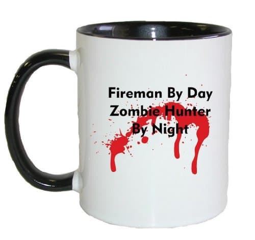 Mashed Mugs - Fireman By Day Zombie Hunter By Night - Coffee Cup/Tea Mug (White/Black)