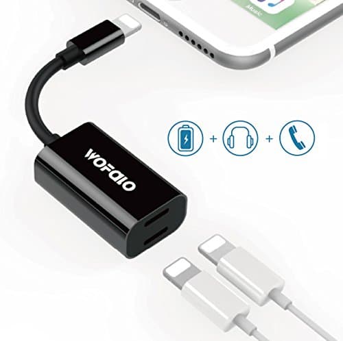 Dual Lightning Adapter for iPhone 7/7 Plus,Wofalo Lightning to Double Lightning AUX Splitter Audio + Charge and Sync Data Compatible for iOS 10.3 (Black)