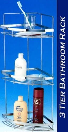 3 TIER CORNER RACK CHROME FRAME SHOWER BATHROOM SHELVES