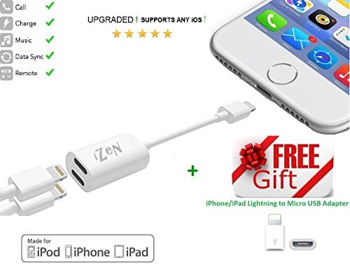 iPhone X 8 7 Splitter &amp; Adapter | 2 in 1 Dual Adaptor for iPhone 7/8 &amp; iPhone X Adapter &amp; Splitter | iPhone 7 Headphone &amp; Charger | iPhone 8 X 7 Headphone Adapter &amp; iPhone X Headphone Adapter| iPhone X 7 8 Lightning Splitter| Lightning Adapter by iZEN