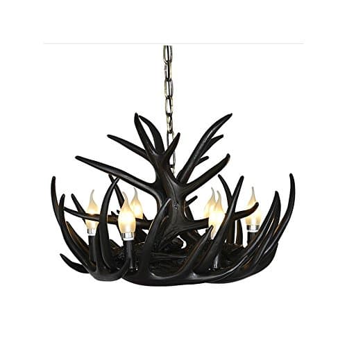 chicstyleme Rustic Cascade Antler Chandelier with 6 Lights Ceiling Lights Adjustable Chain Lighting Antler Light for Bedroom Santa Deer Pendant Light for Cloakroom (Black)