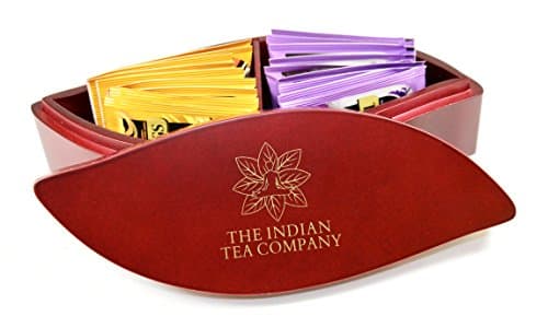 Luxurious and Exclusive Indianteacompany ITC Small Leaf Shaped Tea Chest Box, Mahogany finish, comes with 20 Twinings Enveloped Teabags. Caddy, Perfect Gift