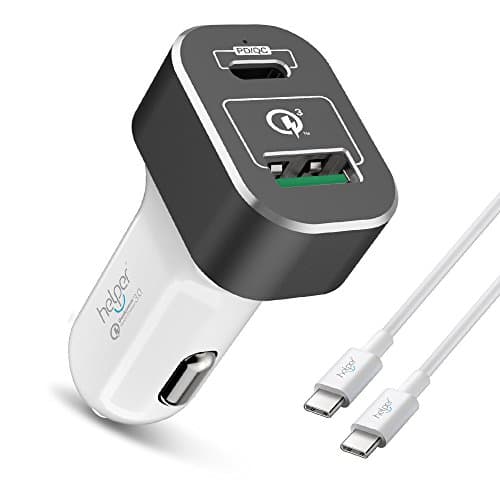 USB Type C Car Charger, 63W Quick Charge 3.0 QC3.0 USB + PD Type C Car Charger Phone Power Adapter High Speed for New MacBook Pro,Chromebook,Samsung Galaxy S8/S7/S6,iPhone X, iPad (white-grey)