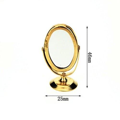 Kelaina Miniature Table Mirror Bedroom Dressing Table Mirror for Doll House Decoration(Golden)