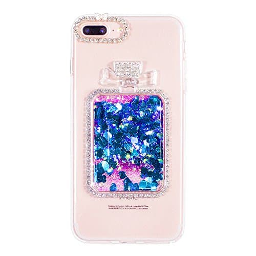 iPhone 7 Plus Case, MOEIDO Perfume Bottle Phone Cover Bling Rhinestone Glitter Quicksand Liquid Transparent Clear Case for iPhone 7 Plus 5.5 inch with Strap for Girls, for Women, Shock-Absorption&amp;Anti-Scratch, Blue