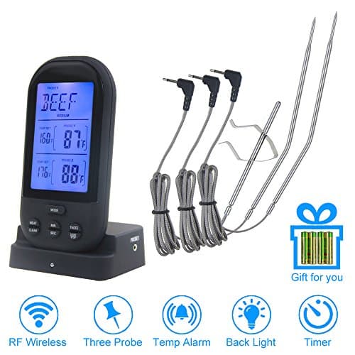 Wireless Meat Thermometer, Digital Instant Read Meat Thermometer with 3 Probes Waterproof, Liquid Thermometer Wireless Remote Cooking Timer Battery Included for Kitchen Grill BBQ Oven Barbecue Temps