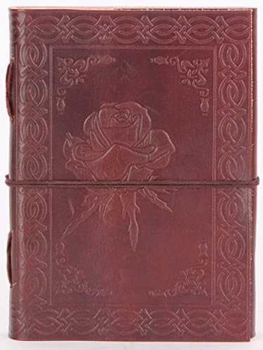 Indiary embossed leather journal with handmade paper, 13 x 18 cm rose