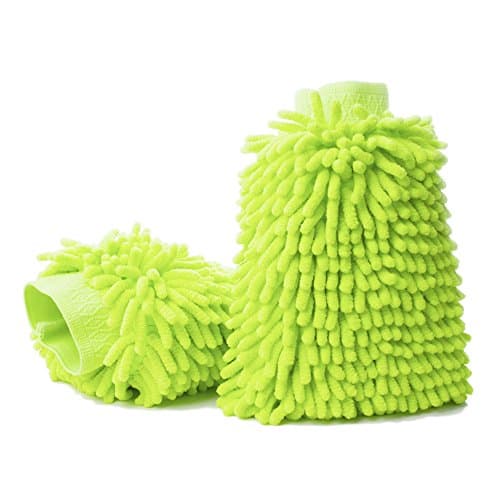 2 Pack Microfibre Gloves FOXAS Car Cleaning gloves microfibre Mitt washing the car easier washing your windows your doors etc Microfiber Cleaning Tool Car Wash Gloves Green