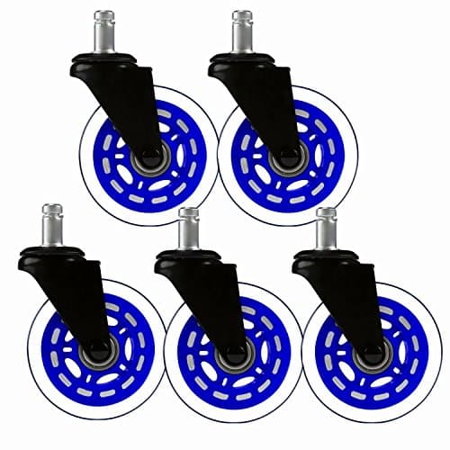 Hirate Rollerblade Style Office Chair Caster Wheels Replacement (Set of 5), Heavy Duty Soft PU Rubber Safe for Hardwood Floor (Blue)
