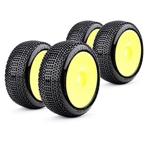 COMPLETE SET BUGGY RACING TYRES Revenger Soft 1:8 with Dish Rims Yellow James Racing j08b09s2i & j-y01 830092