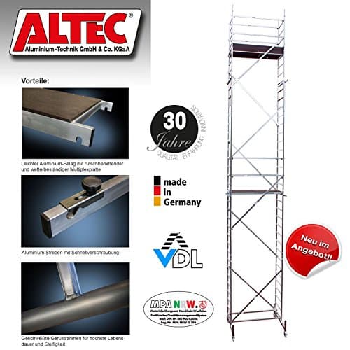 'ALTEC Rollfix 1000, Working Height 10 m Rolls (125 mm Diameter) and Wall Anchor, Made in Germany, Aluminium Mobile Scaffolding Aluminium Scaffolding Scaffolding Scaffold Work Platform, Work Platform
