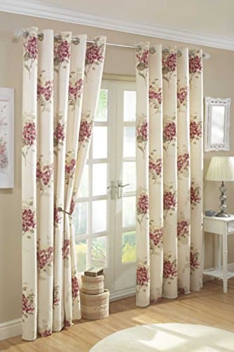 46" x 72" Aston Rose Curtains, Lined Eyelet / Ring Top, Floral Bouquet Print, Pink Cream Beige