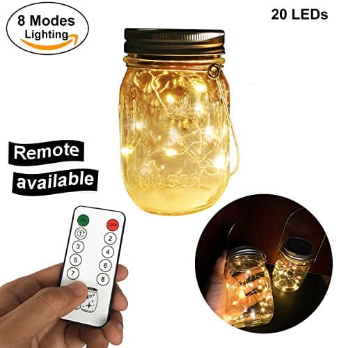 Solar Mason Jar Lanterns Lights, Remote Control 20 Leds Waterproof Fairy Firefly Led String Mason Jar Lights(Jars and Hangers Included),Remote Control 8 Modes of Lighting,Best for Outdoor Patio Garden Yard Solar Lanterns,Hanging Landscape Lights